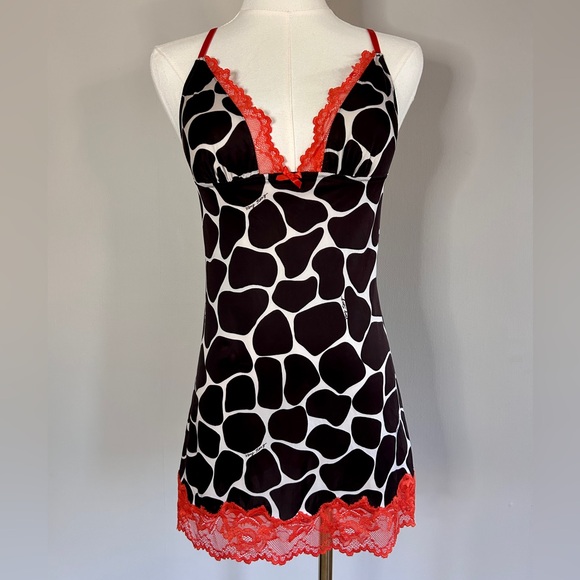 VICTORIAS SECRET Y2K Babydoll Lace Trim Animal Print V Sexy Slip Chemise Small - Picture 3 of 15
